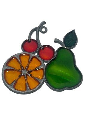 Stained Glass Fruit Suncatcher With Pear Orange & Cherries - 3.5 Inches - Vibran